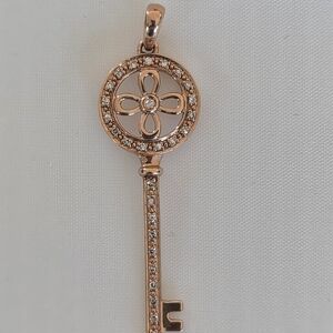 Elegant 14K Rose Gold And Diamond Key Pendant